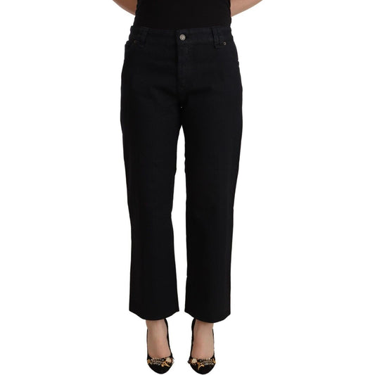 John Galliano Black Cotton Flared Cropped High Waist Denim Jeans