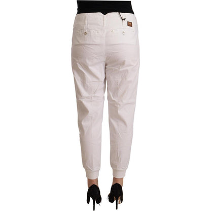 Met White Cotton Mid Waist Tapered Cropped Pants
