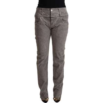 Acht Gray Cotton Straight Fit High Waist Pants
