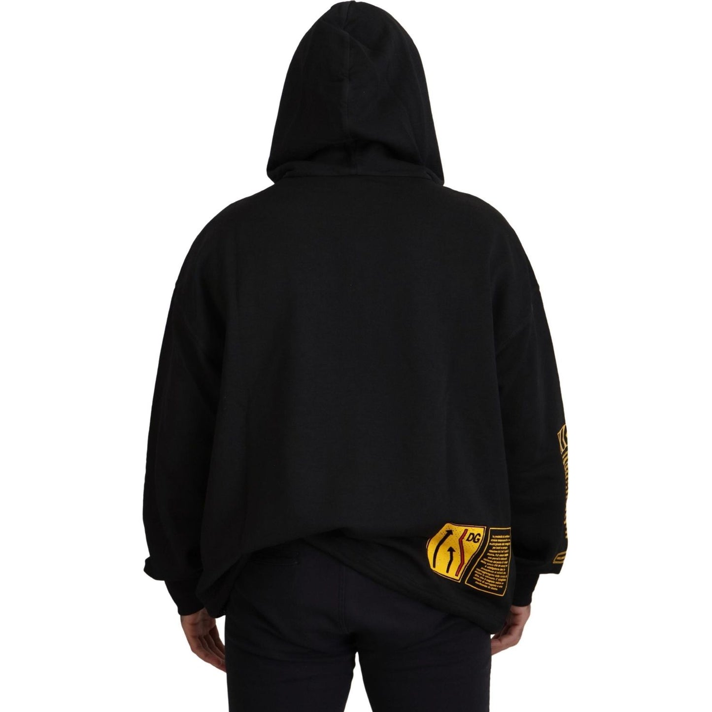 Dolce & Gabbana Black Cotton Hooded DG Shield Pullover Sweater