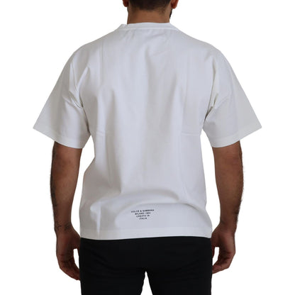 Dolce & Gabbana White Logo Print Cotton Crewneck T-shirt