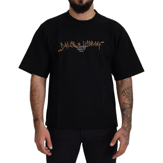 Dolce & Gabbana Black Logo Cotton Crewneck T-shirt