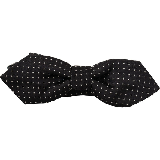 Dolce & Gabbana Black White Polka Dot Adjustable Neck Papillon Bow Tie