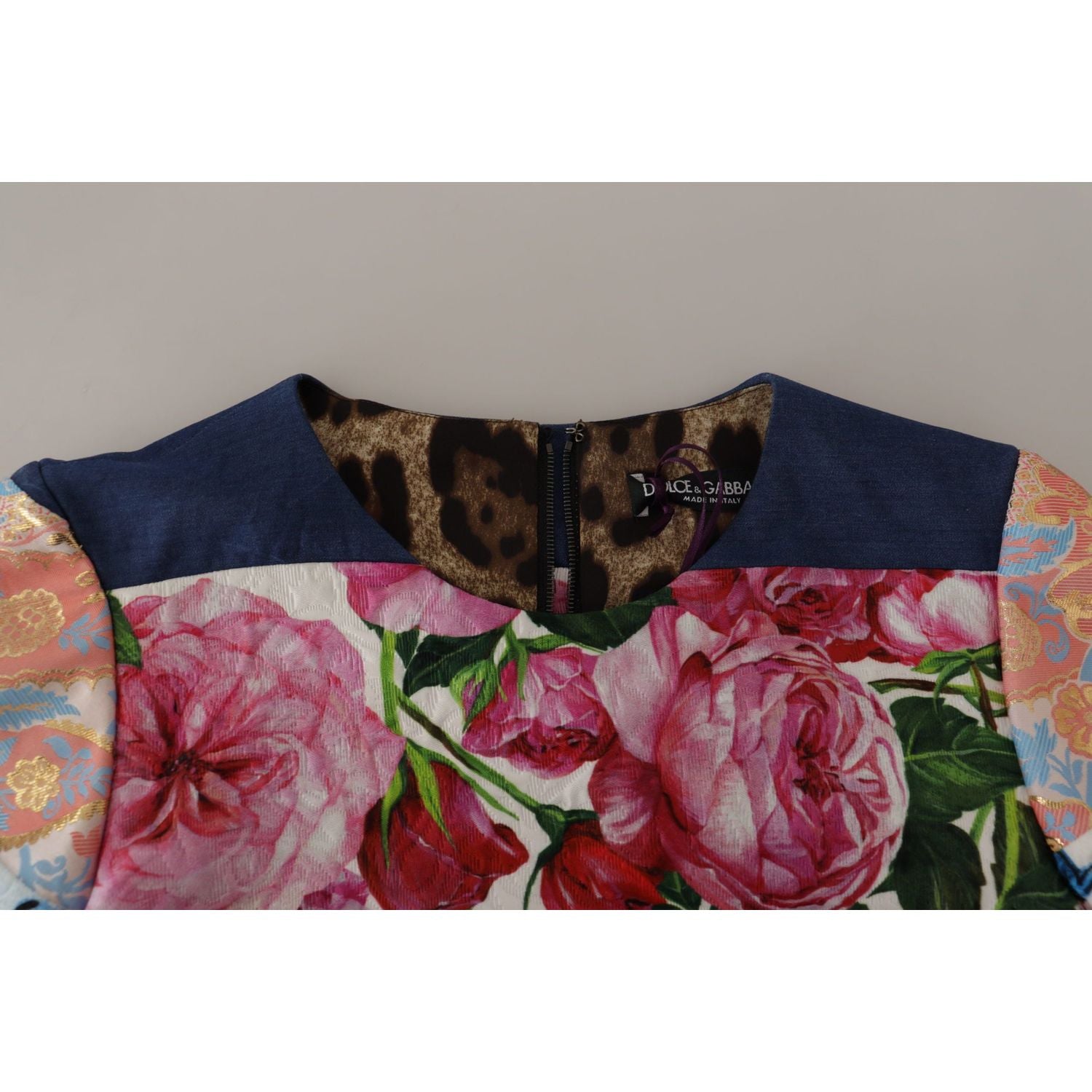 Dolce & Gabbana Multicolor Pachwork Floral Sheath Jaquard Mini Gown Dress