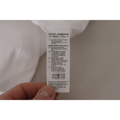 Dolce & Gabbana White DG Crown Floral Sequin T-shirt