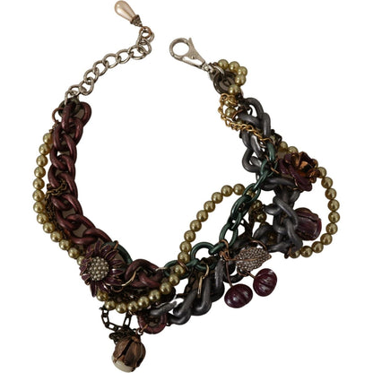 Dolce & Gabbana Gold Brass Sicily Floral Crystal Statement Necklace Necklace