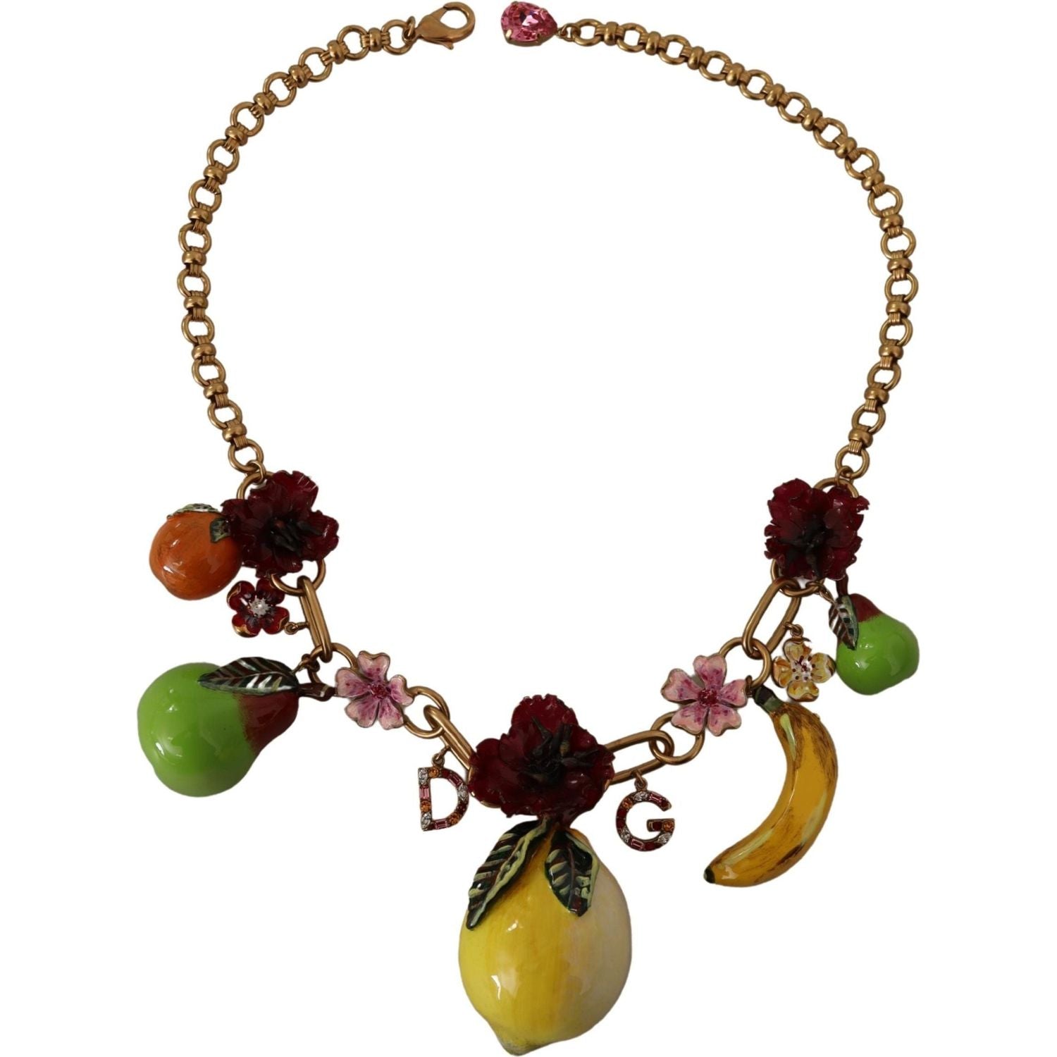 Dolce & Gabbana Gold Brass Sicily Fruits Roses Statement Necklace