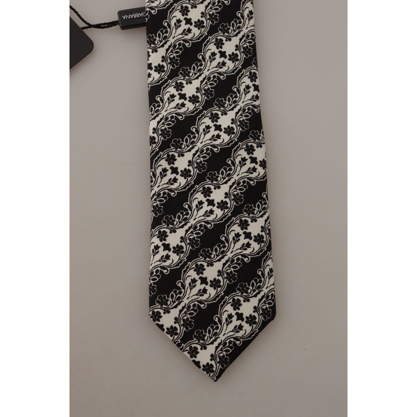 Dolce & Gabbana Black White Flower 100% Silk Print Adjustable Accessory Tie 1728,67345645728,Accessories,Black,Dolce & Gabbana,Material: 100% Silk,Men,Men - Accessories,New with tags,Ties & Bowties - Men - Accessories,Ties - Ties and Formal Accessories -