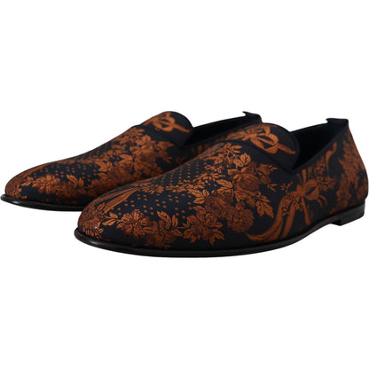 Dolce & Gabbana Blue Rust Floral Slippers Loafers Shoes