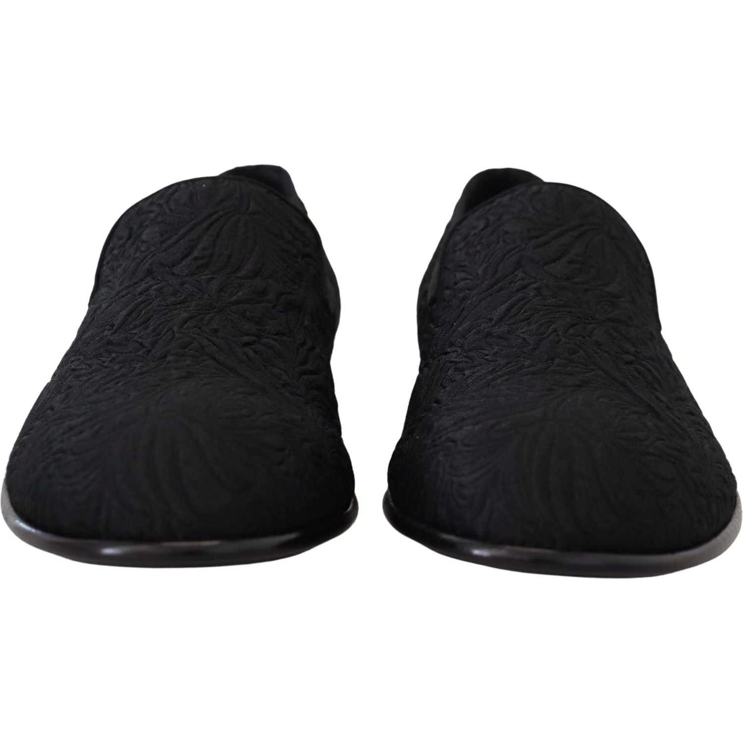 Dolce & Gabbana Black Floral Jacquard Slippers Loafers Shoes