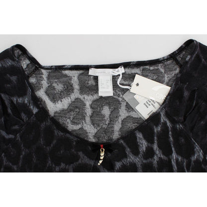 Cavalli Gray Leopard Modal T-Shirt Blouse Top