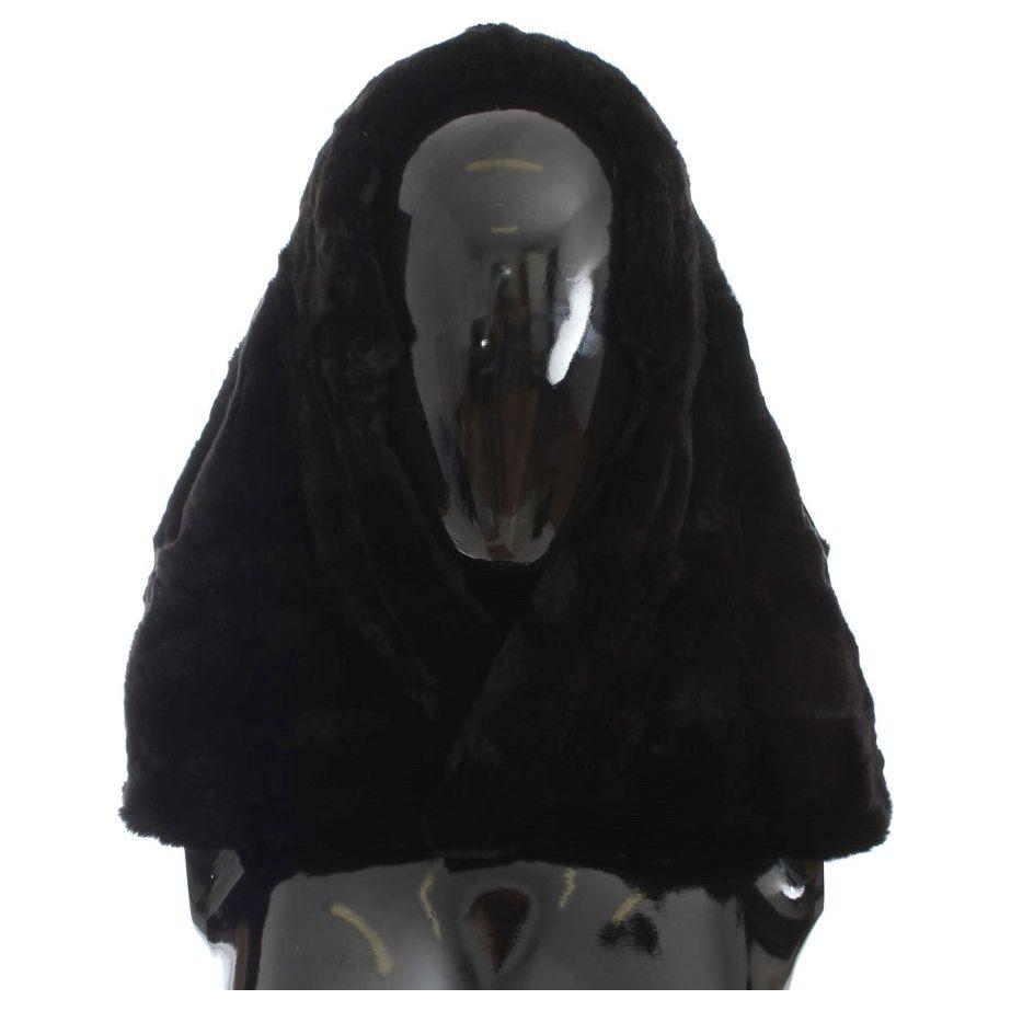 Dolce & Gabbana Black Weasel Fur Crochet Hood Scarf Hat