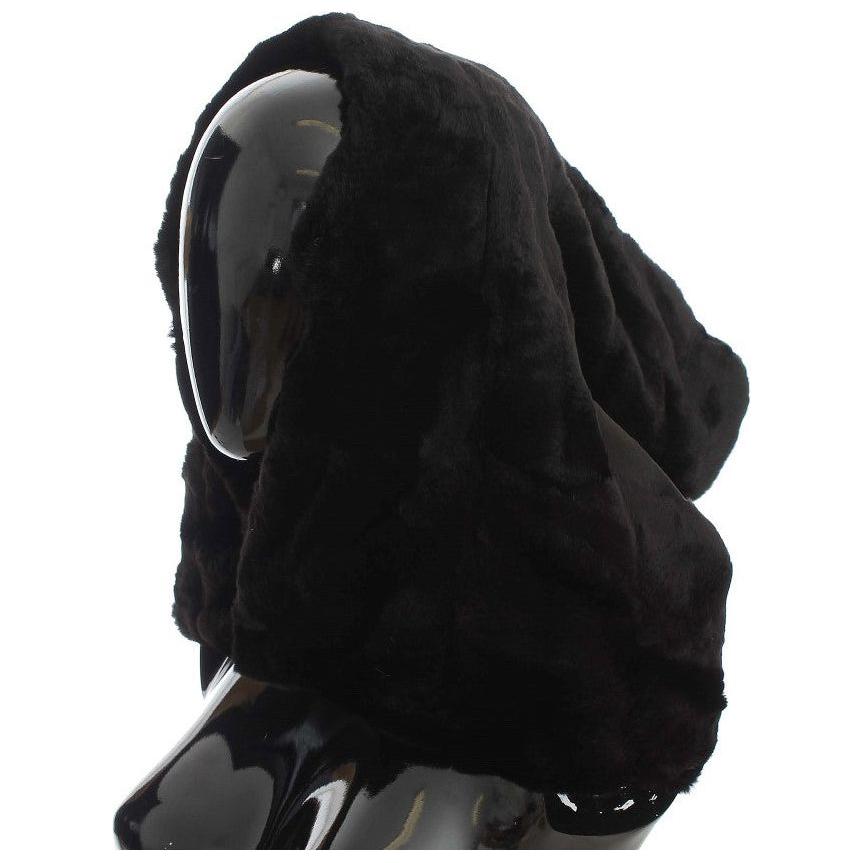 Dolce & Gabbana Black Weasel Fur Crochet Hood Scarf Hat