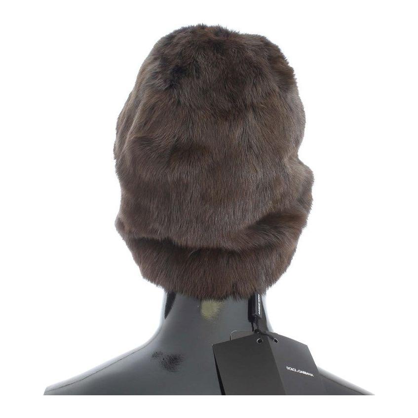 Dolce & Gabbana Brown Weasel Fur Womens Cashmere Hat Beanie Beanie Hat