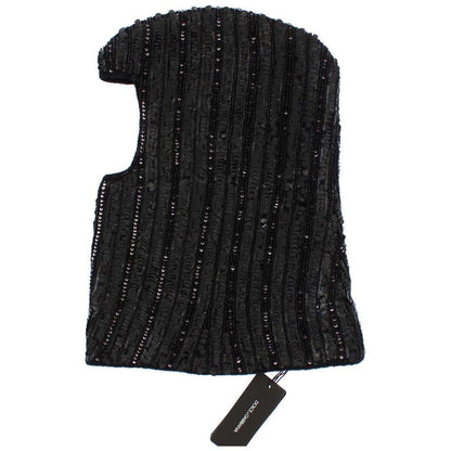 Dolce & Gabbana Black Knitted Sequin Hood Scarf Hat Hood Scarf