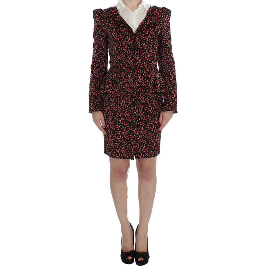 BENCIVENGA Black Multicolor Floral Suit Skirt Suit