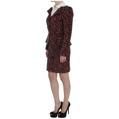 BENCIVENGA Black Multicolor Floral Suit Skirt Suit