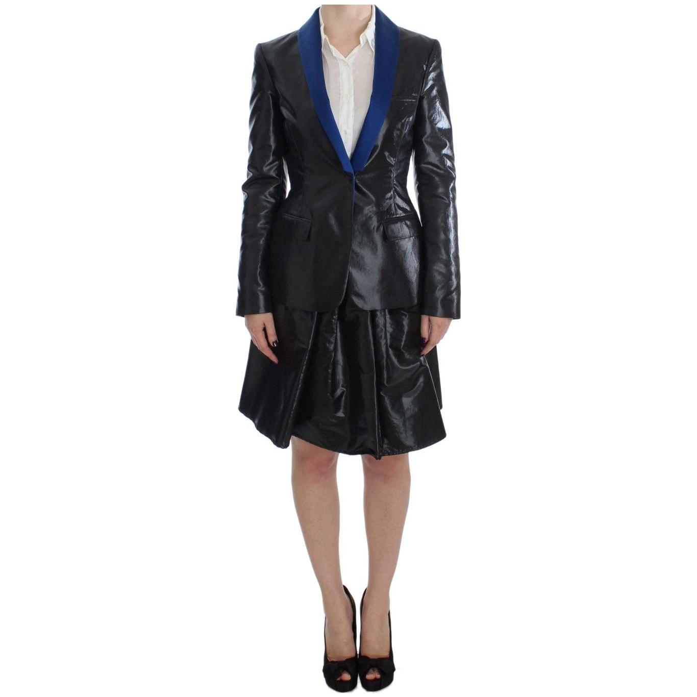 Exte Black Blue Two Piece Suit Skirt & Blazer