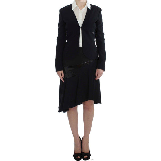 Exte Black Blue Two Piece Suit Skirt & Blazer Skirt Suit
