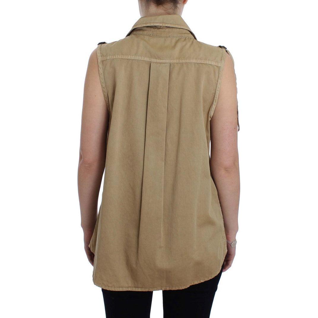 PLEIN SUD Beige Cotton Sleeveless Shirt