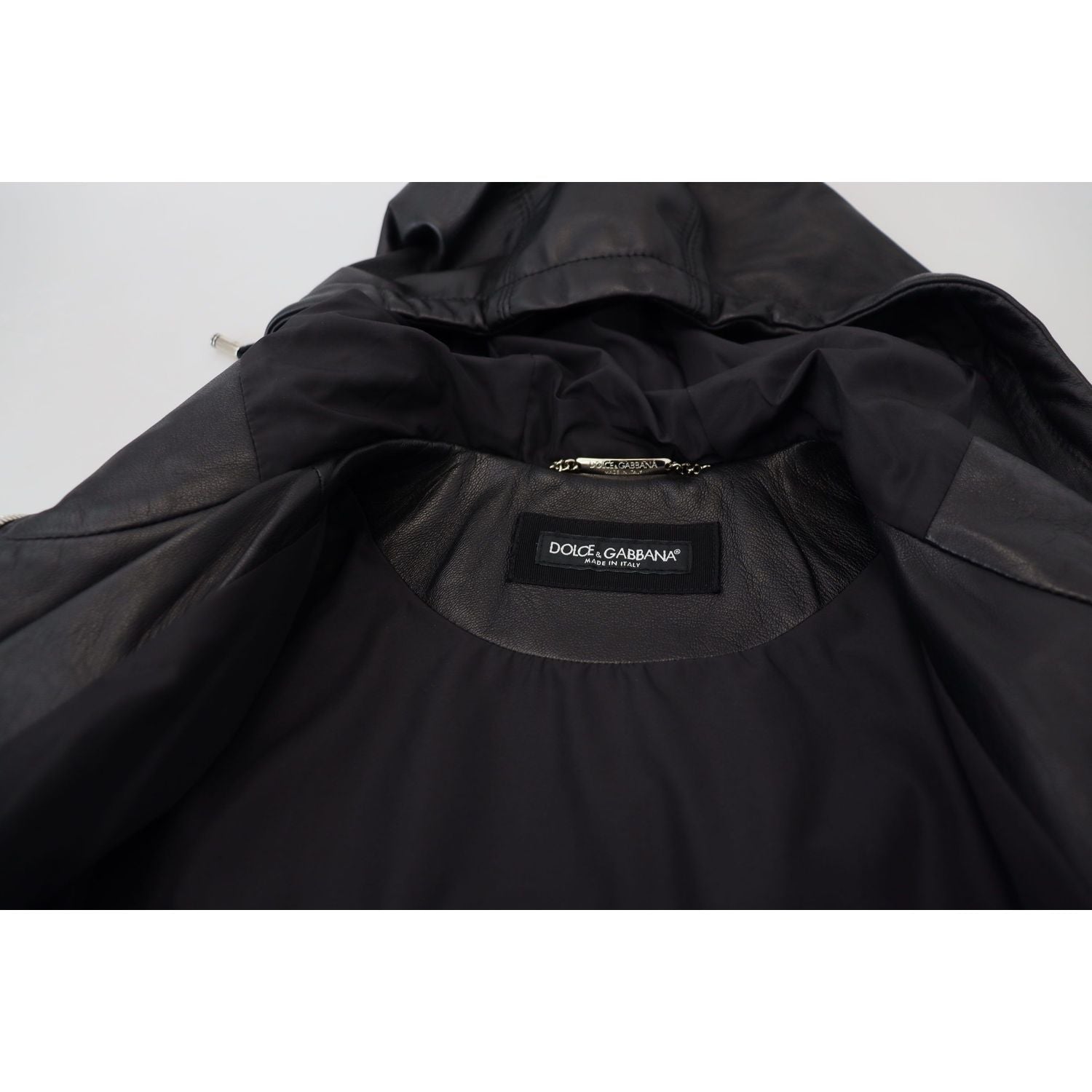 Dolce & Gabbana Black Leather Hooded Blouson Coat Jacket