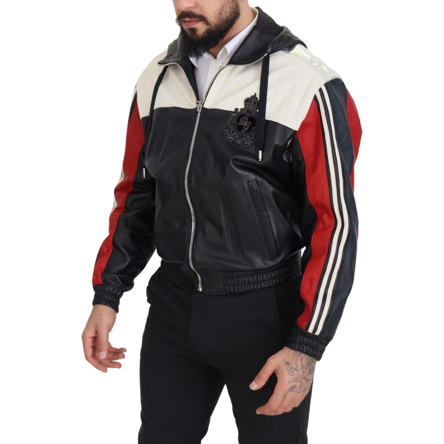 Dolce & Gabbana Black Leather Hooded Blouson Coat Jacket