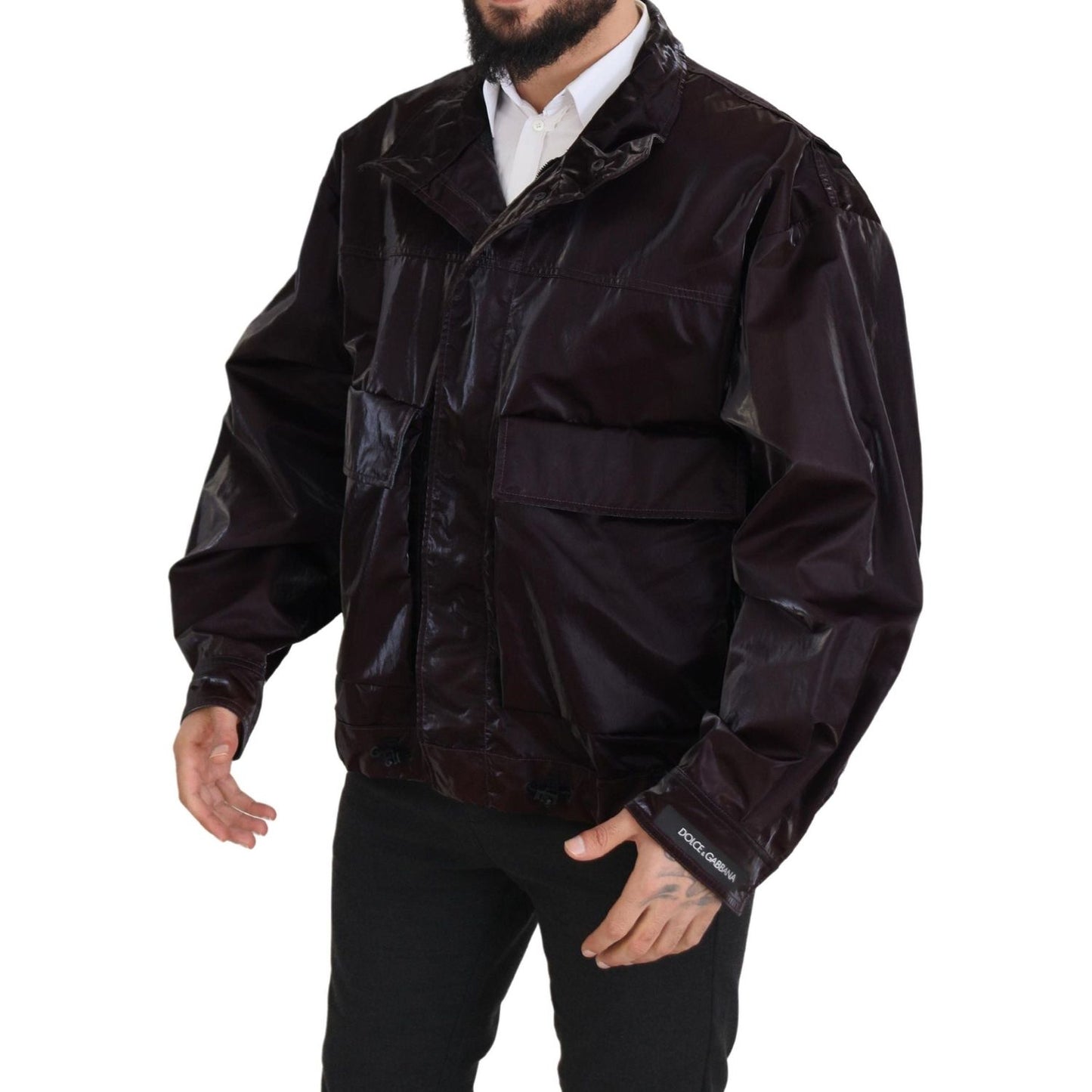 Dolce & Gabbana Bordeaux Nylon Collared Men Coat Jacket