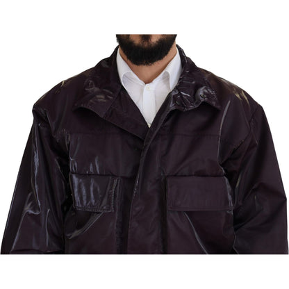 Dolce & Gabbana Purple Nylon Collared Biker Coat Jacket