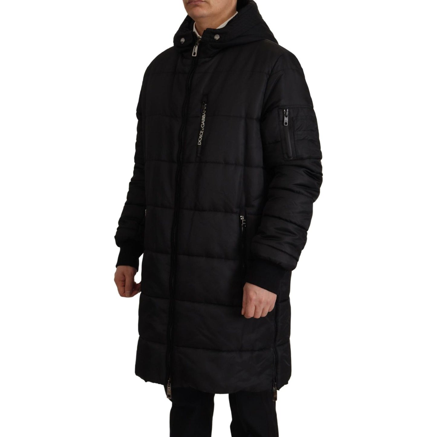 Dolce & Gabbana Black Nylon Hooded Parka Coat Winter Jacket