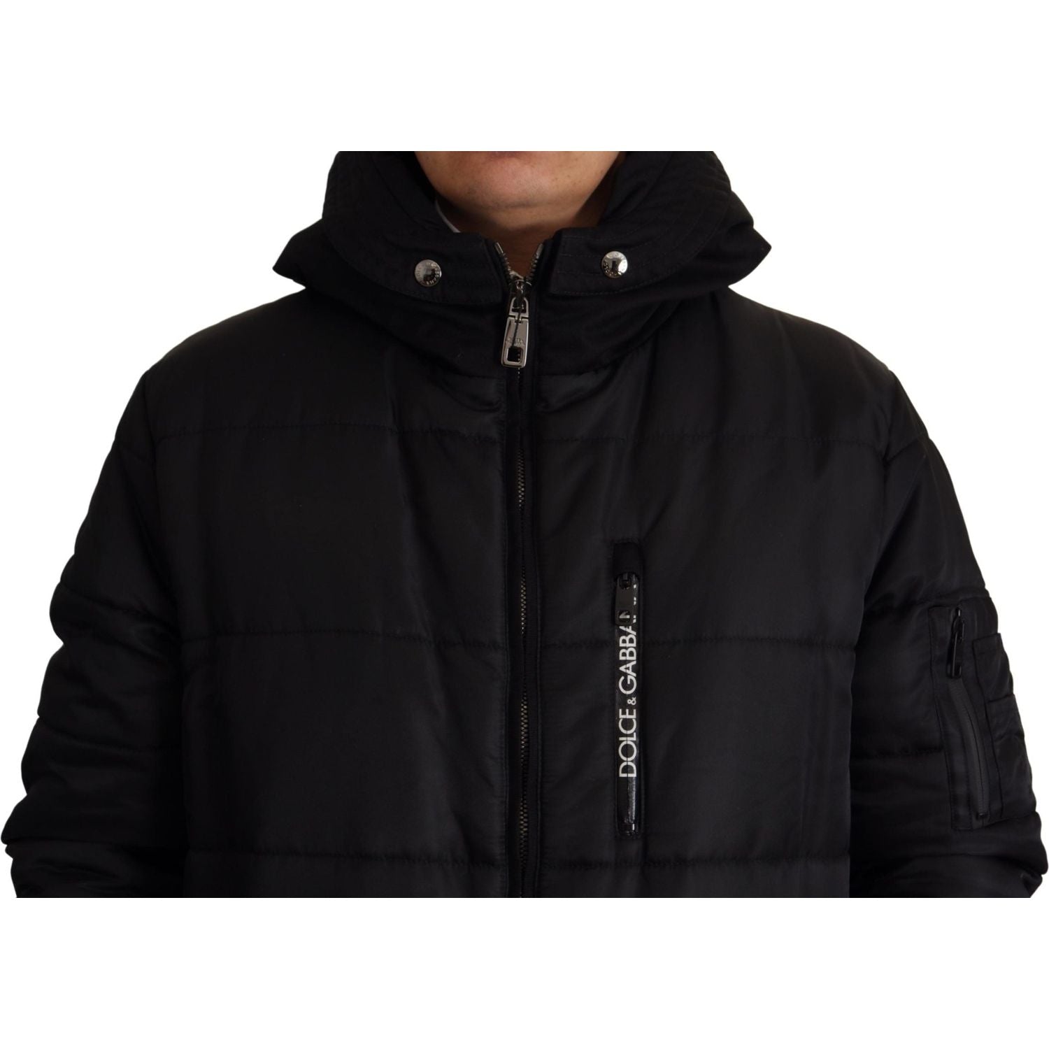 Dolce & Gabbana Black Nylon Hooded Parka Coat Winter Jacket