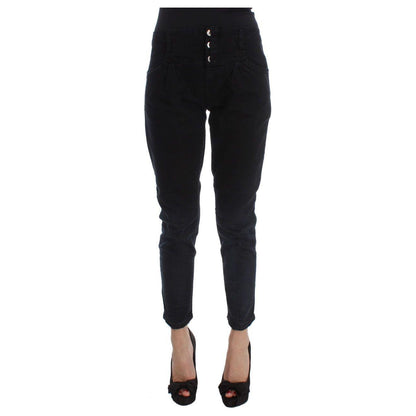 Costume National Black Cotton Slim Fit Cropped Jeans Jeans & Pants