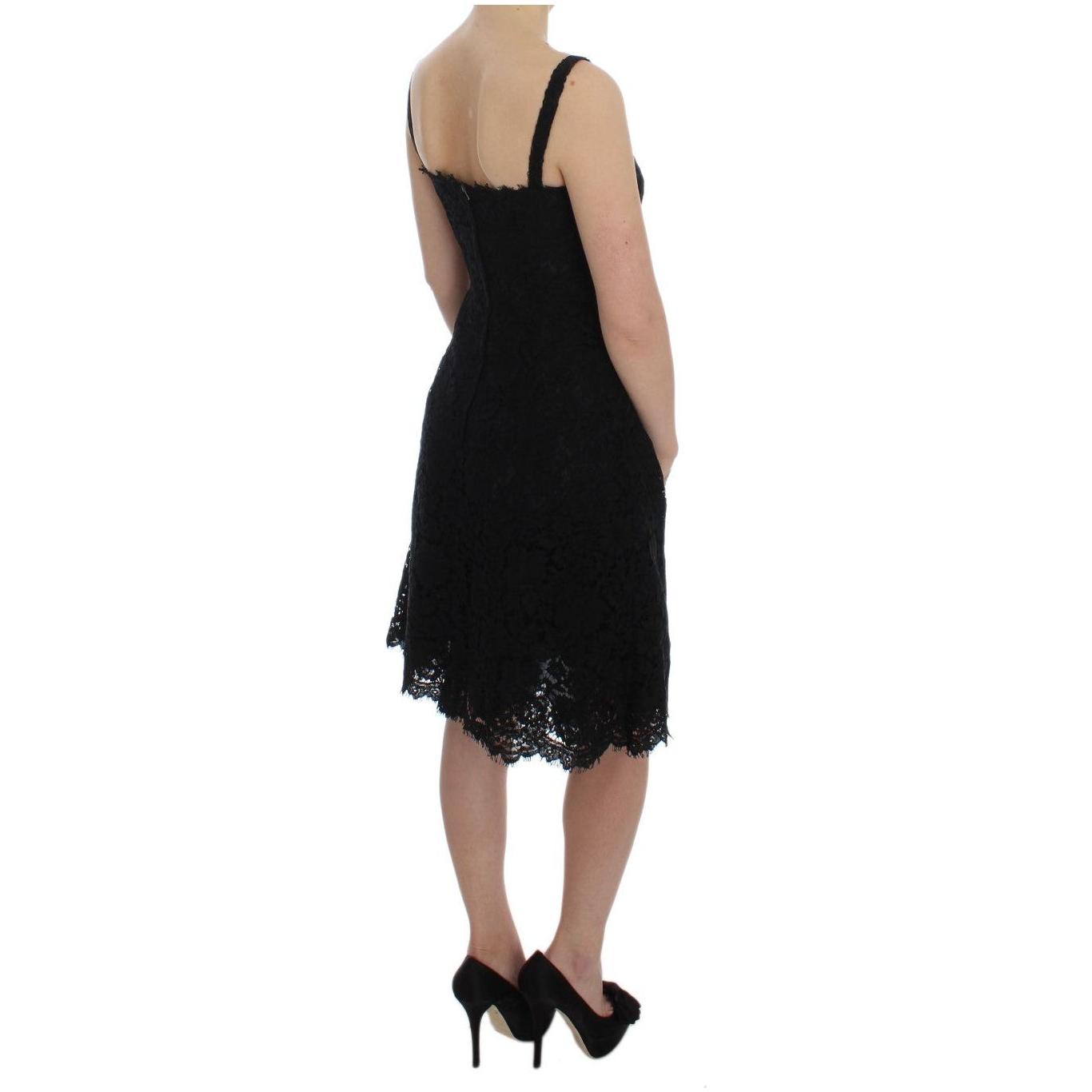 Dolce & Gabbana Black Floral Lace Shift Knee Length Dress
