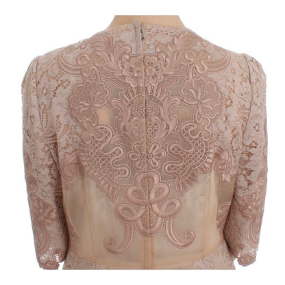 Dolce & Gabbana Pink Silk Lace Ricamo Shift Gown Dress