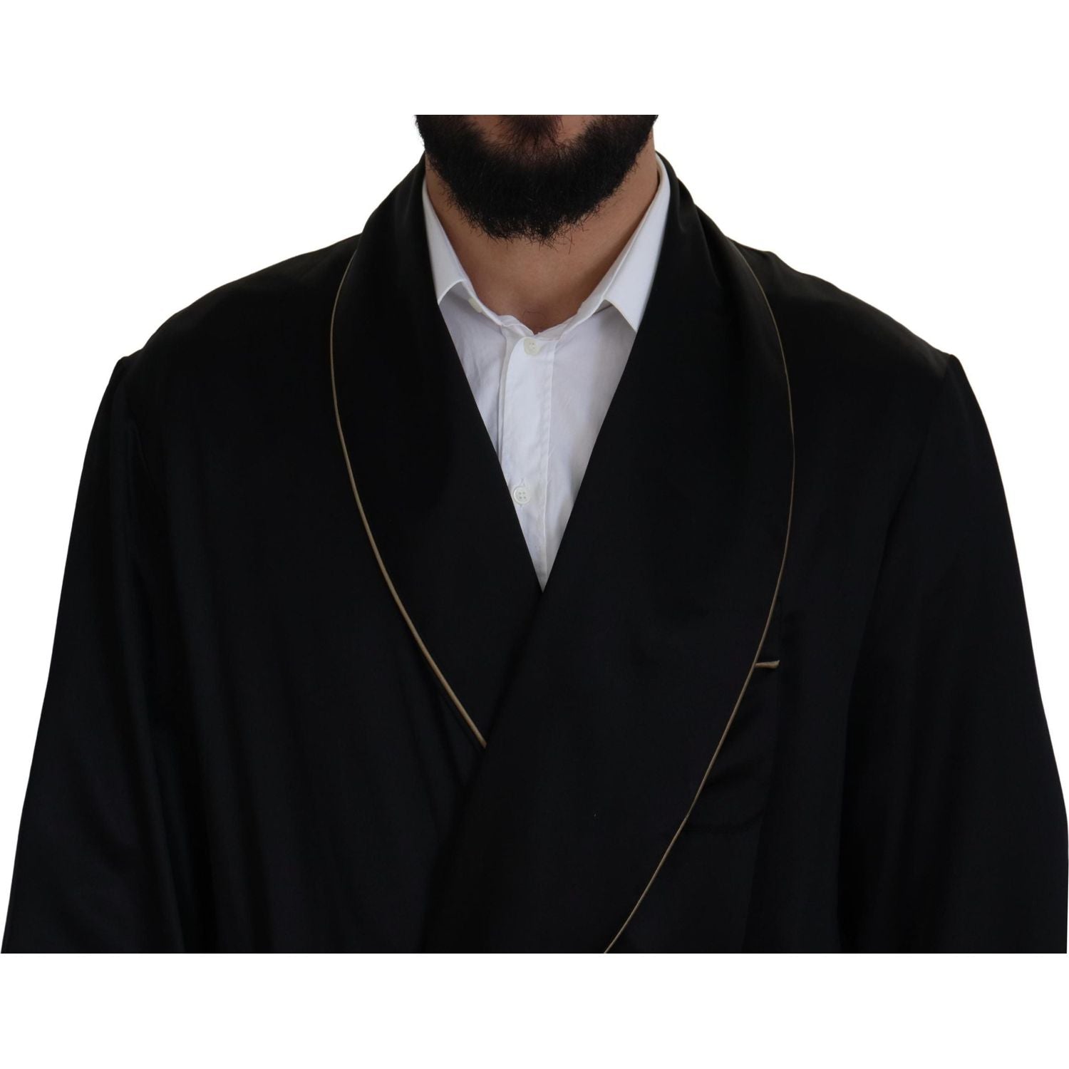 Dolce & Gabbana Black 100% Silk Robe Coat Wrap  Jacket
