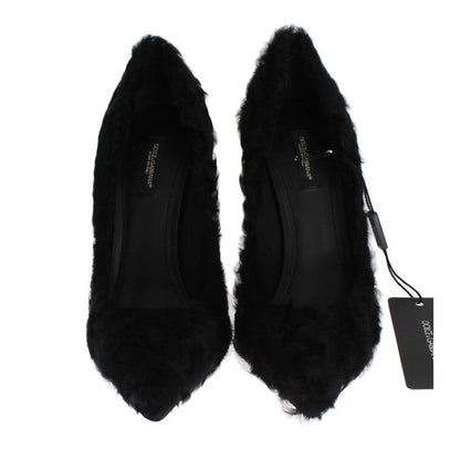 Dolce & Gabbana Black Xiangao Lamb Fur Leather Pumps