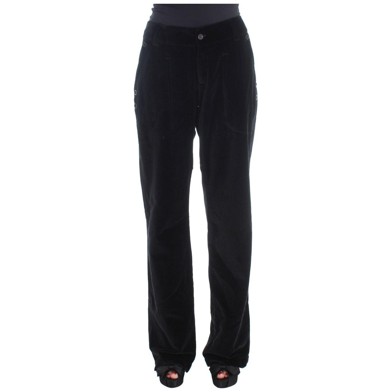 Ermanno Scervino Black Velvet Cotton Straight Legs Pants