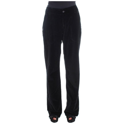 Ermanno Scervino Black Velvet Cotton Straight Legs Pants Jeans & Pants