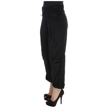 Ermanno Scervino Black Velvet Cotton Capri Bootcut Pants Jeans & Pants