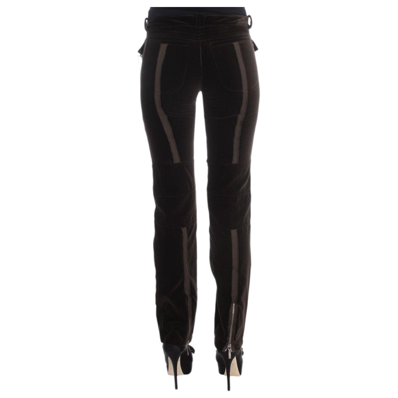 Ermanno Scervino Brown Cotton Velvet Zippers Slim Fit Pants
