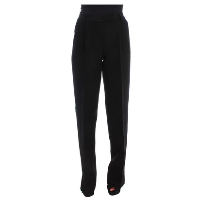 Ermanno Scervino Black Striped Cotton Blend Wide Legs Pants Jeans & Pants