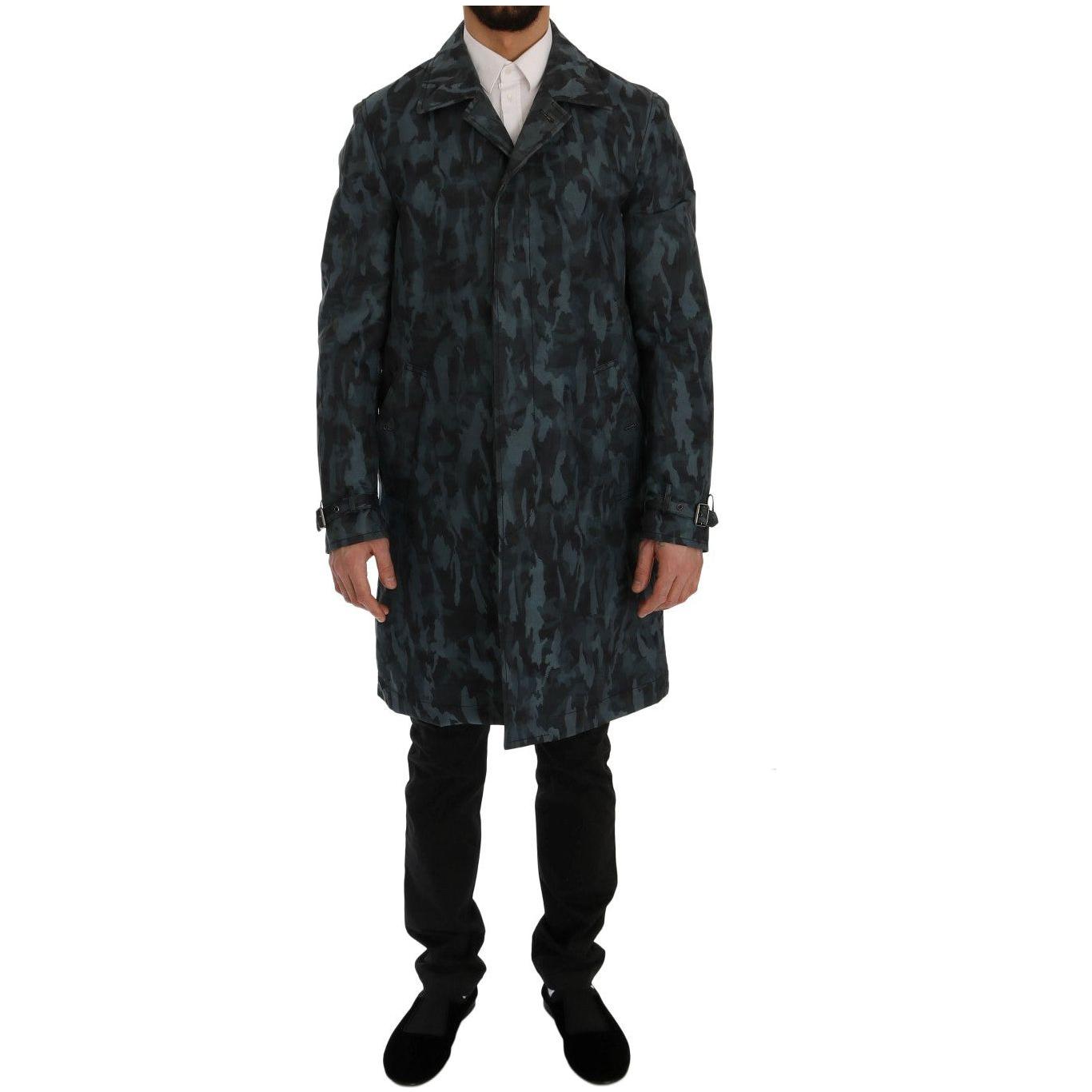 Dolce & Gabbana Blue Camouflage Trench Trench Coats & Jackets