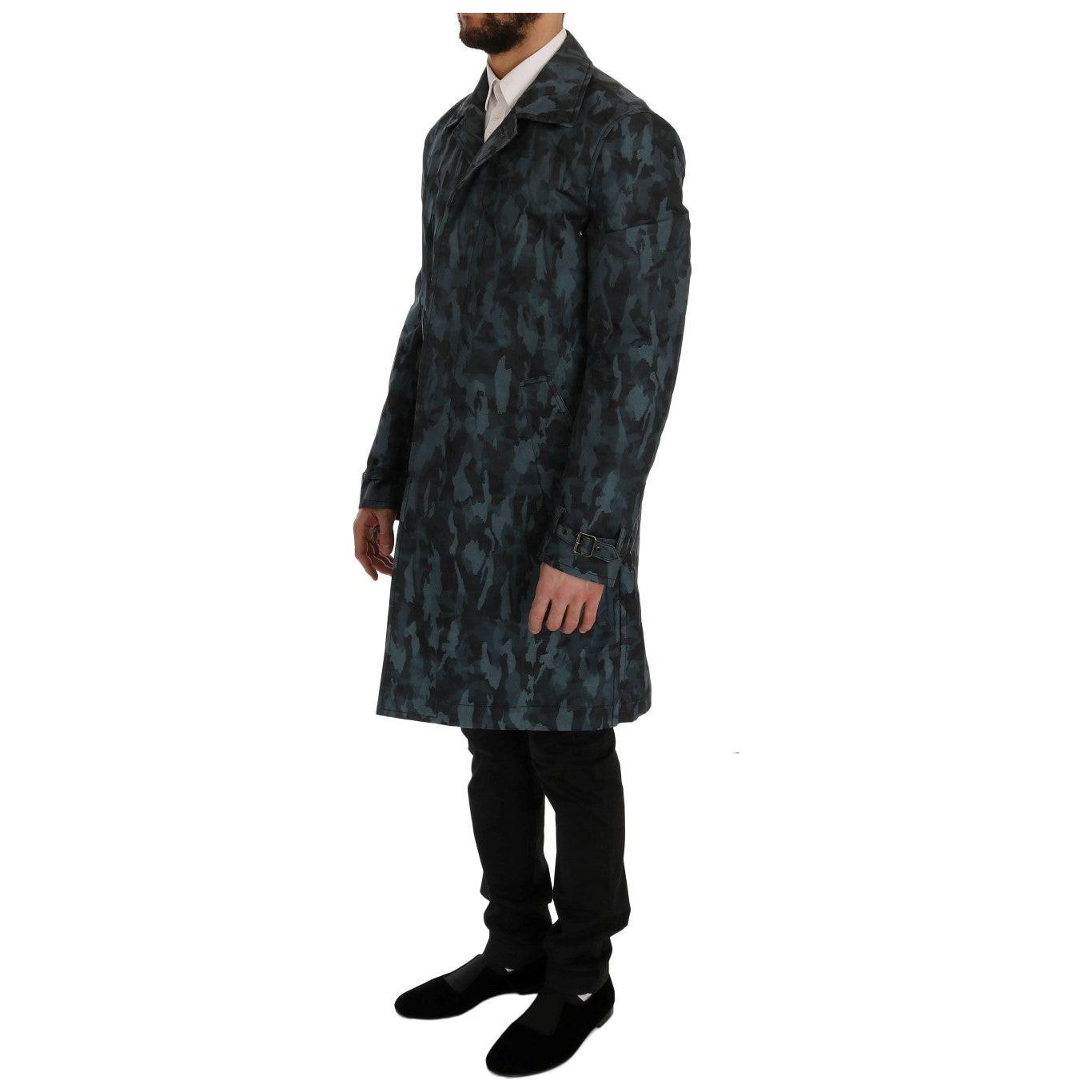 Dolce & Gabbana Blue Camouflage Trench Trench