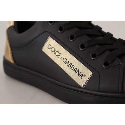 Dolce & Gabbana Black Gold Leather Low Top Sneakers Womens Shoes