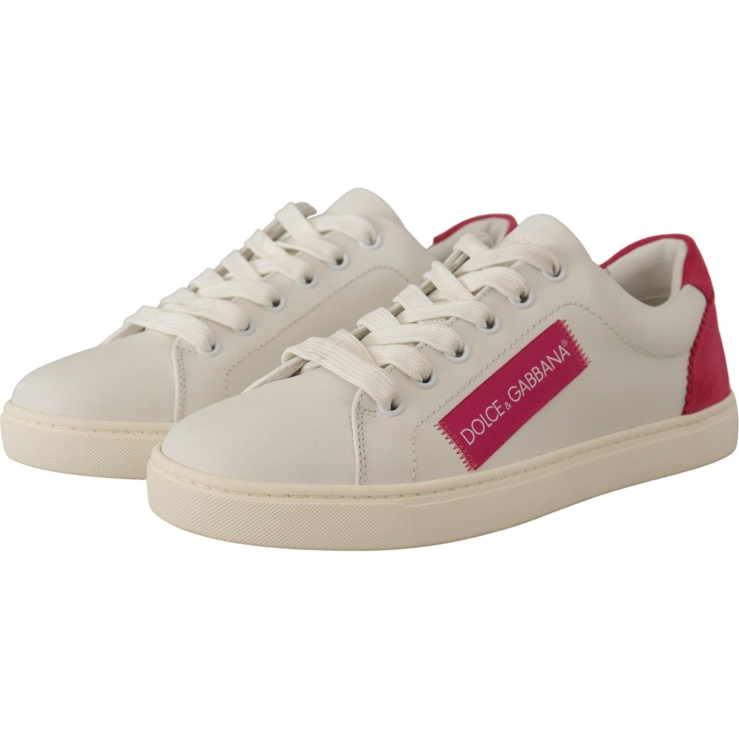 Dolce & Gabbana White Pink Leather Low Top Sneakers Womens Shoes