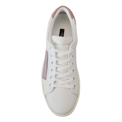 Dolce & Gabbana White Pink Leather Low Top Sneakers Shoes
