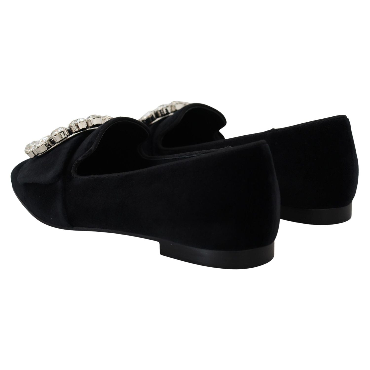 Dolce & Gabbana Black Velvet Crystals Loafers Flats Shoes