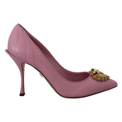 Dolce & Gabbana Pink Leather Heart DEVOTION Heels Pumps Shoes