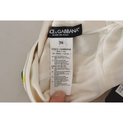 Dolce & Gabbana White Sunflower Print Sheath Midi Silk