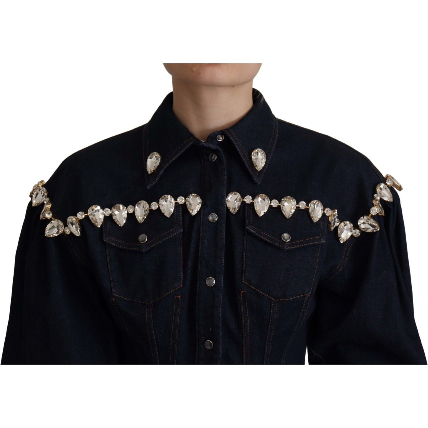 Dolce & Gabbana Blue Denim Crystal Embellish Cotton Jacket