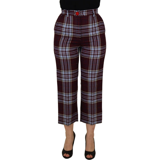 Dolce & Gabbana Gray Checked High Waist Cropped Trouser Pants